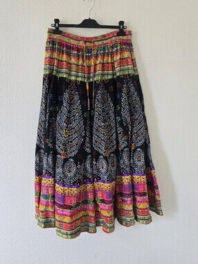 TravelSmith Maxi Skirt Multicolor Ribbon Art-Wear Boho Fiesta Festival Gypsy L